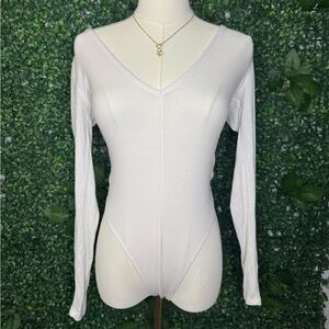 White Ribbed V-Neck Bodysuit